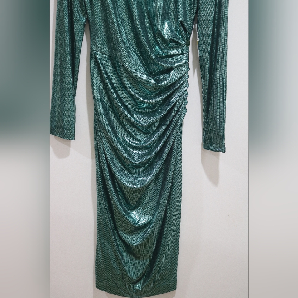 Dress the Population Women's Emilia Metallic Ruched Dress - Mint Multi - Picture 3 of 14